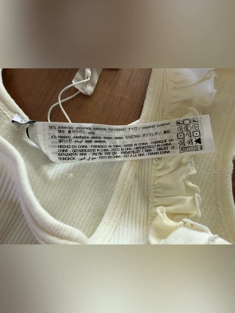 Zara XS/S Ruffle Trim Ribbed Knit Crop Tank Top Cream Ivory - Picture 5 of 5